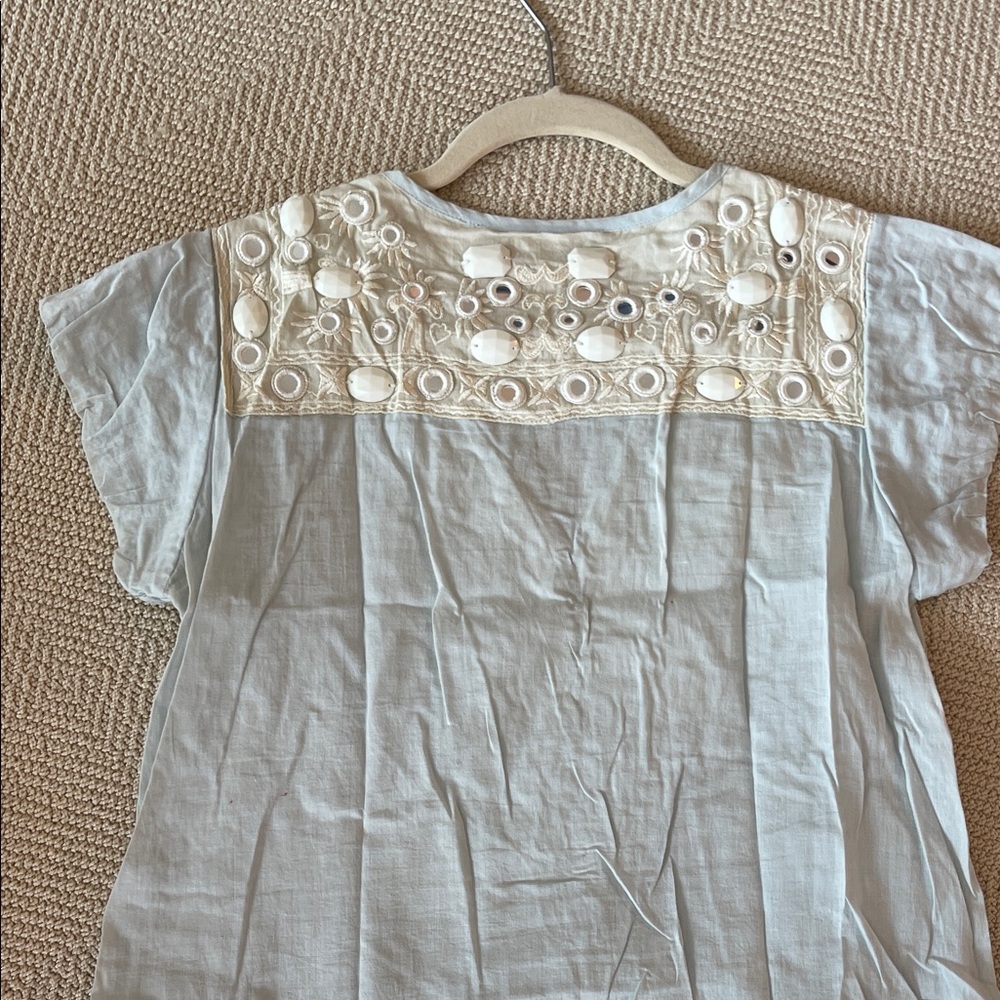 Calypso St. Barth Light Blue Mini Dress with Cream Embroidery - Picture 11 of 13